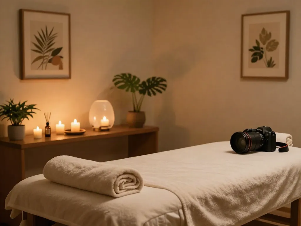 일산출장마사지 serene massage room with calming decor and warm lighting